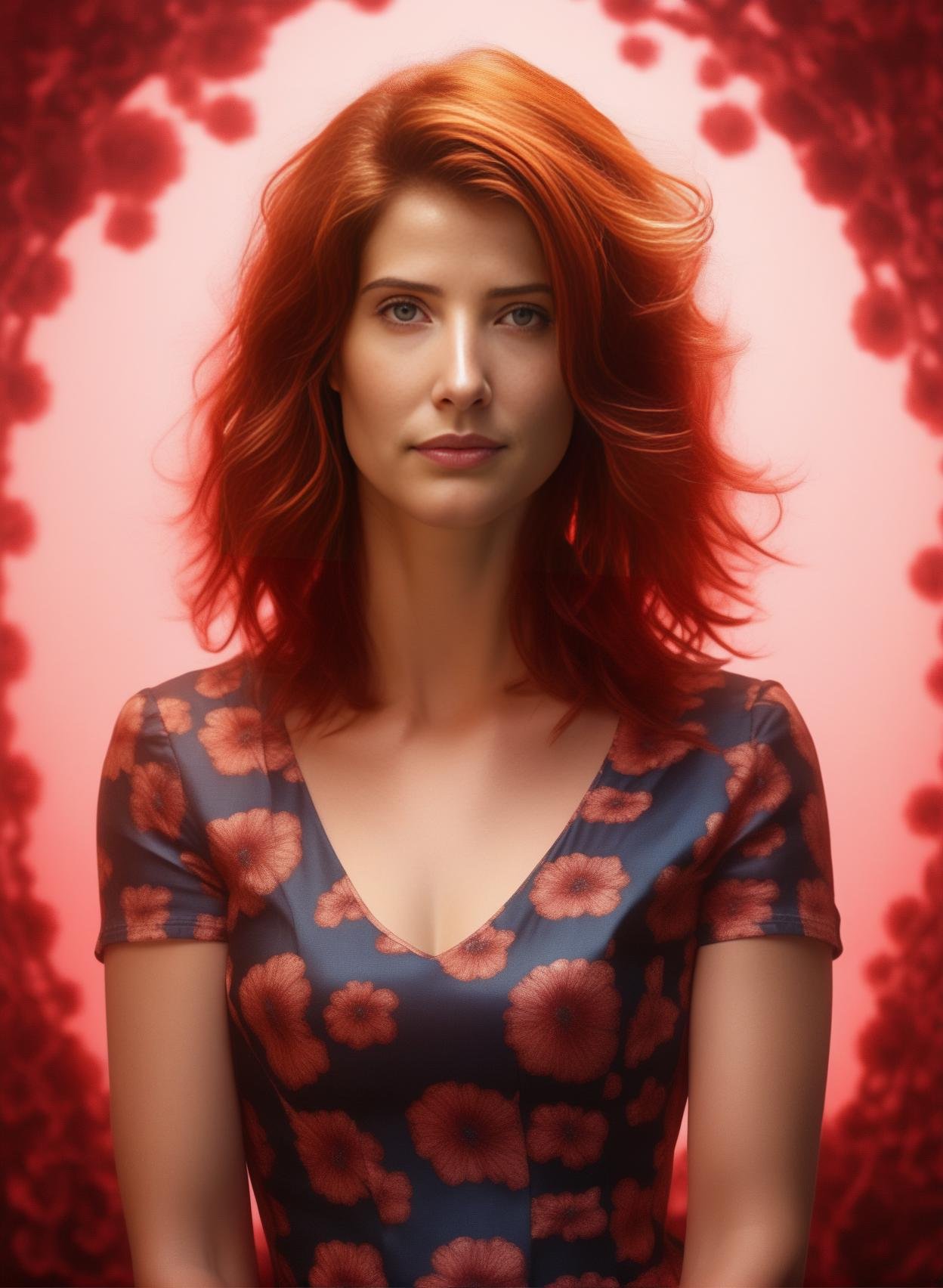 CobieSmulders, photograph, Flowery hourglass figure Girl, Contemplative Red hair, Fall, Masterpiece, spotlit, film grain, Phase One XF IQ4 150MP, 35mm, Polychromatic, extremely detailed CG Unity 8k wallpaper, <lora:CobieSmuldersSDXL:1>