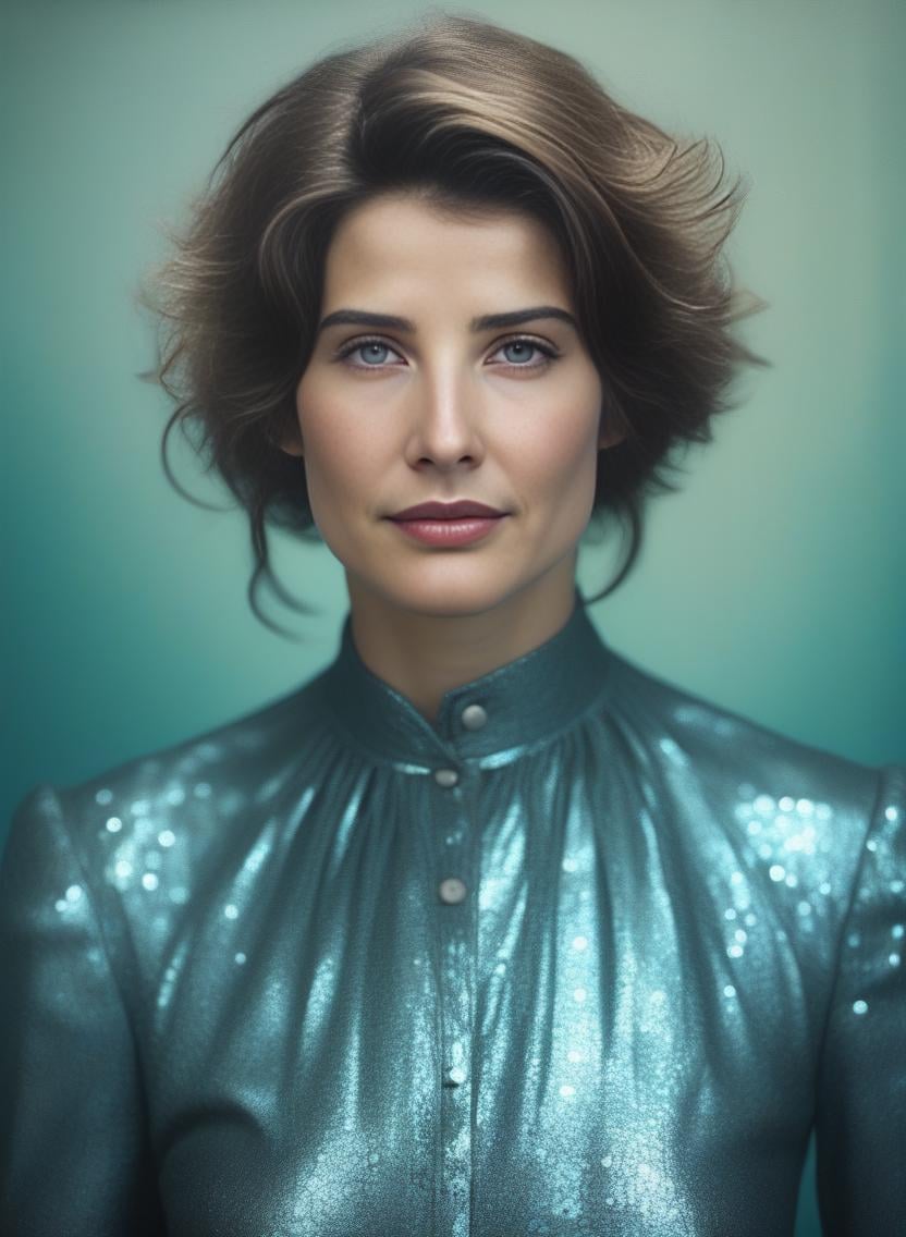 CobieSmulders, portrait, expressive brush strokes,close up of a Boorish New Zealander (Female:1.2) of Paradox, wearing Glittering Croatian Edwardian clothing, Gray Lively hair, cheetah print and Turquoise background, Foggy, equirectangular 360, Cel shading, Relieving, fairy tale, dramatic lighting, Depth of field 100mm, art by Ilse Bing,  <lora:CobieSmuldersSDXL:1>