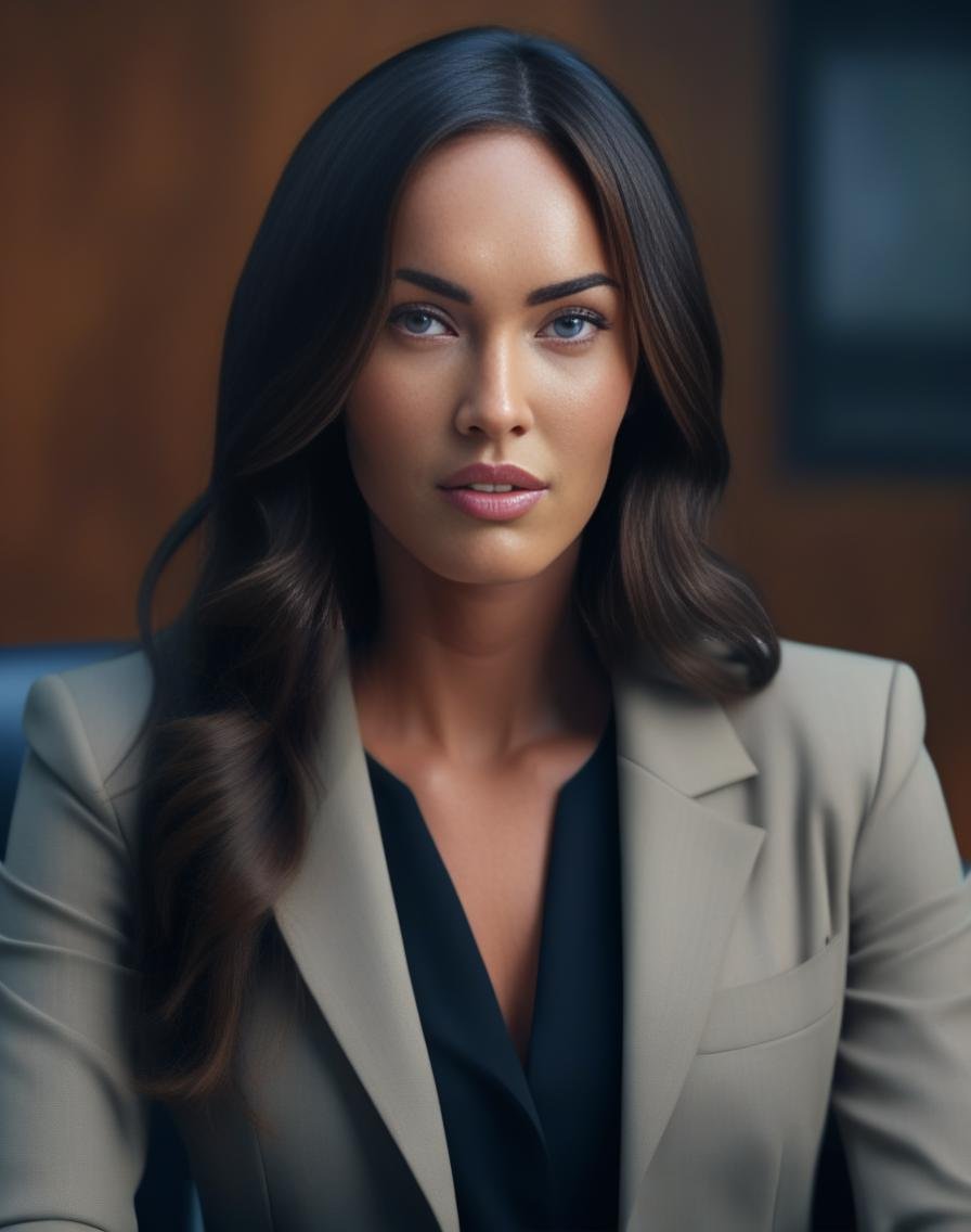 MeganFox,<lora:MeganFoxSDXL:1>High Quality, Intricately Detailed, Hyper-Realistic woman Lawyer Portrait Photography, Volumetric Lighting, Full Character, 4k, In Workwear