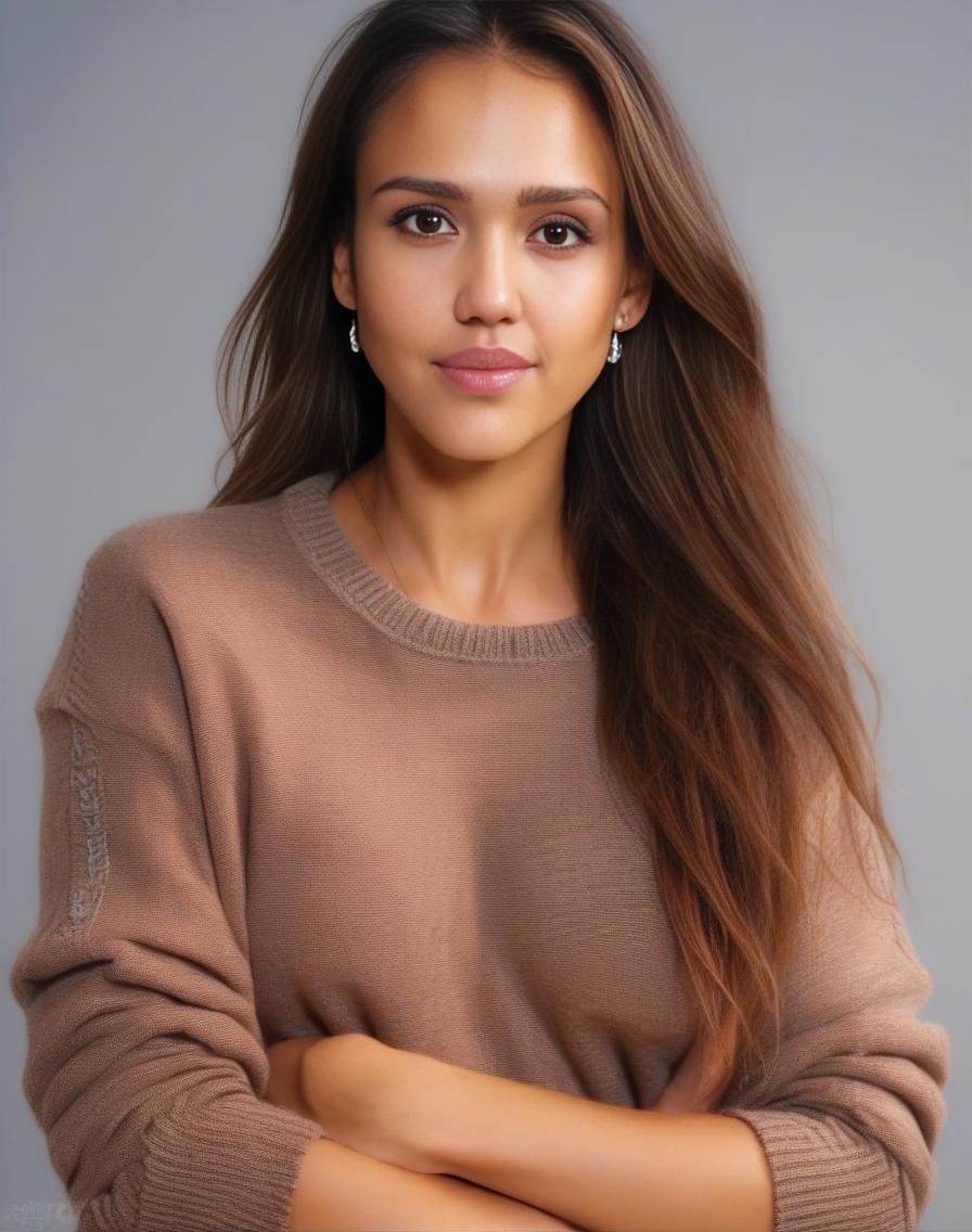 JessicaAlba,<lora:JessicaAlbaSDXL:1>,masterpiece,beautiful,extremely detailed,(ultra high res),(8k UHD best quality), (realistic, photo-realistic:1.37), depth_of,field, blurry_background, photo_inset,Dramatic lighting,reference_inset,photo_background,brown_eyes,photorealistic,looking_at_viewer,1girl,shiny skin,detailed skin,(((sweater)))