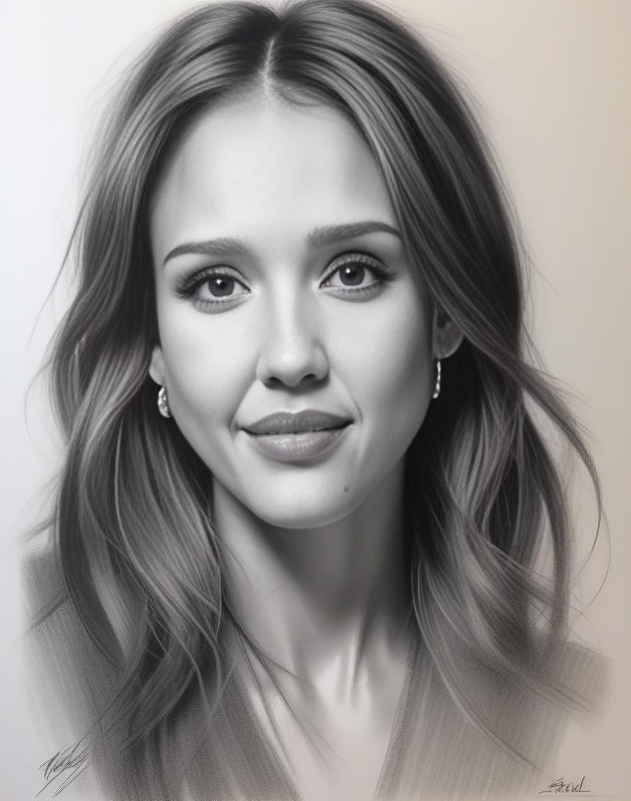 JessicaAlba,<lora:JessicaAlbaSDXL:1>, sketching on ivory paper with charcoal pencil, in the style of realistic hyper-detailed portraits, digital airbrushing, monochrome , commission for, i can't believe how beautiful this is