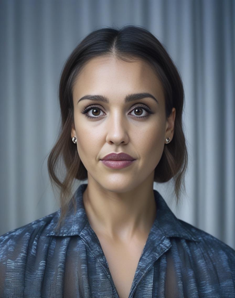 JessicaAlba, art by Bill Viola, photograph, modelshoot style shot of a Ghostly 1950'S chubby Berber (Female:1.1) , Trendy Mature hair, [Refreshing|Efficacious] Pores, Three-Eyed, split diopter, Atomicpunk, film grain, Nikon d850, Depth of field 100mm, Albumen,  <lora:JessicaAlbaSDXL:1>