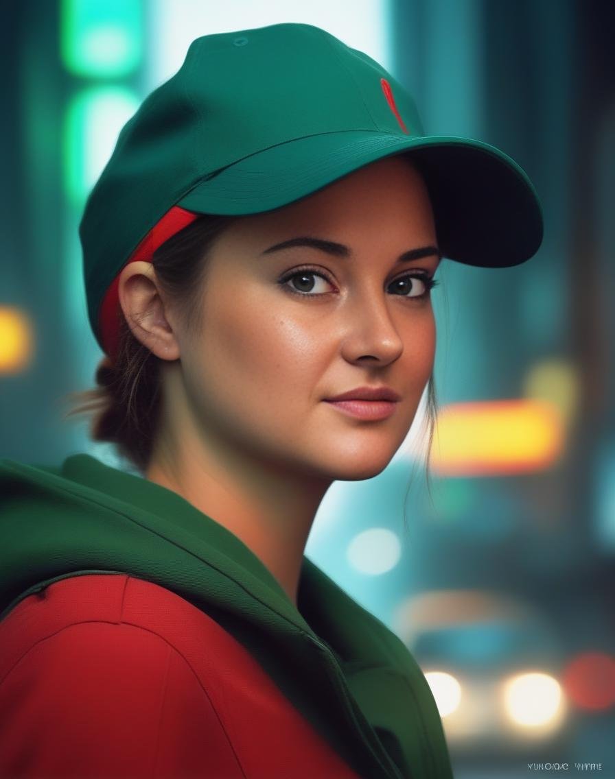 <lora:ShaileneWoodleySDXL:1>,ShaileneWoodley,Kodak portrait. by wlop, ilya kuvshinov, krenz cushart, greg rutkowski, trending on pixiv. zbrush sculpt, octane, maya, houdini, vfx. beautiful woman wearing hat green, red and white, degaje . digital painting. line art fighter, cinematic dramatic atmosphere, sharp focus, volumetric lighting. blue ayes