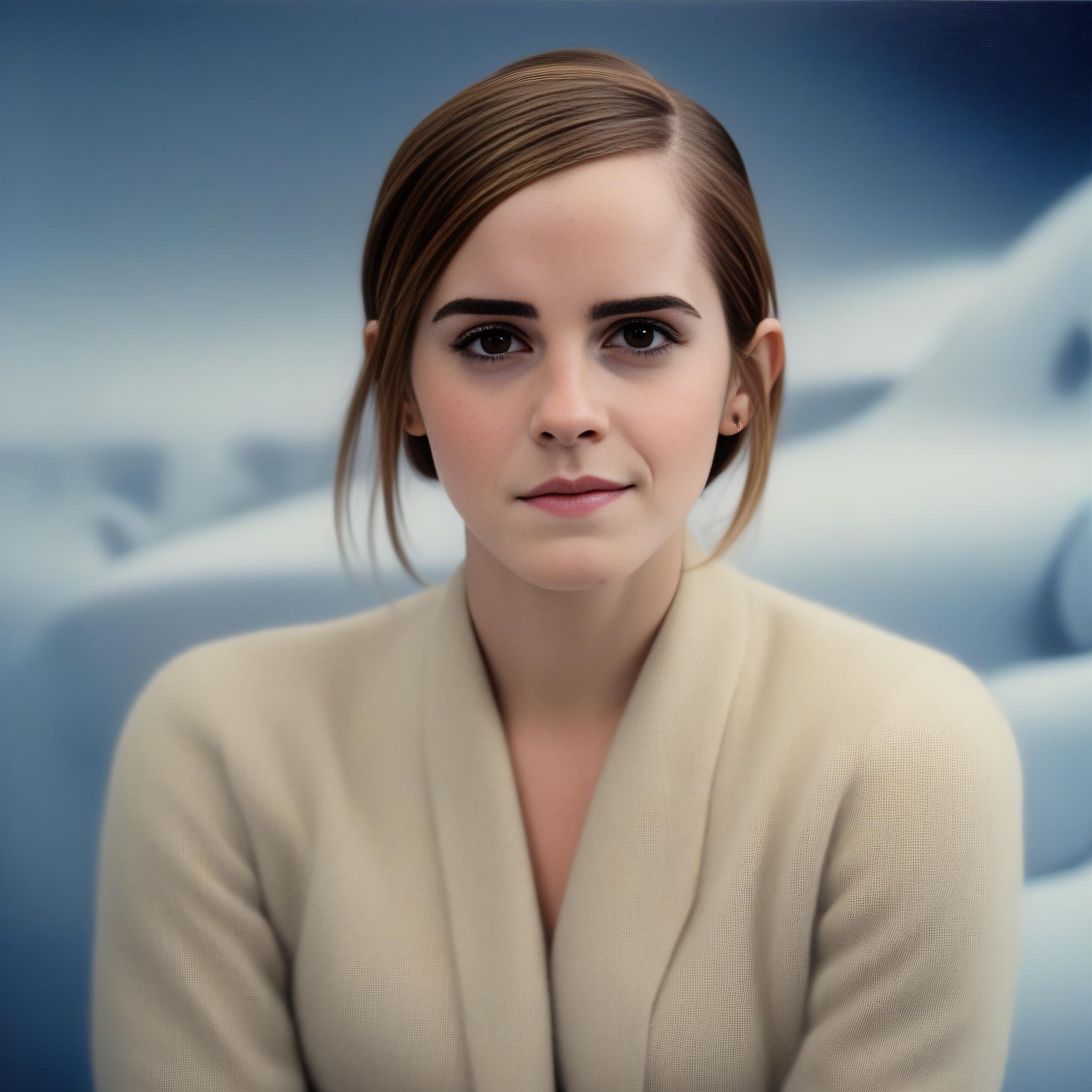 EmmaWatson, (art by George Tooker:1.3) ,art by Emmanuelle Moureaux, photograph, Attractive Raging Woman, background is [The Antarctic Peninsula|bakery], film grain, Nikon d850, Low shutter,  <lora:EmmaWatsonSDXL:1>