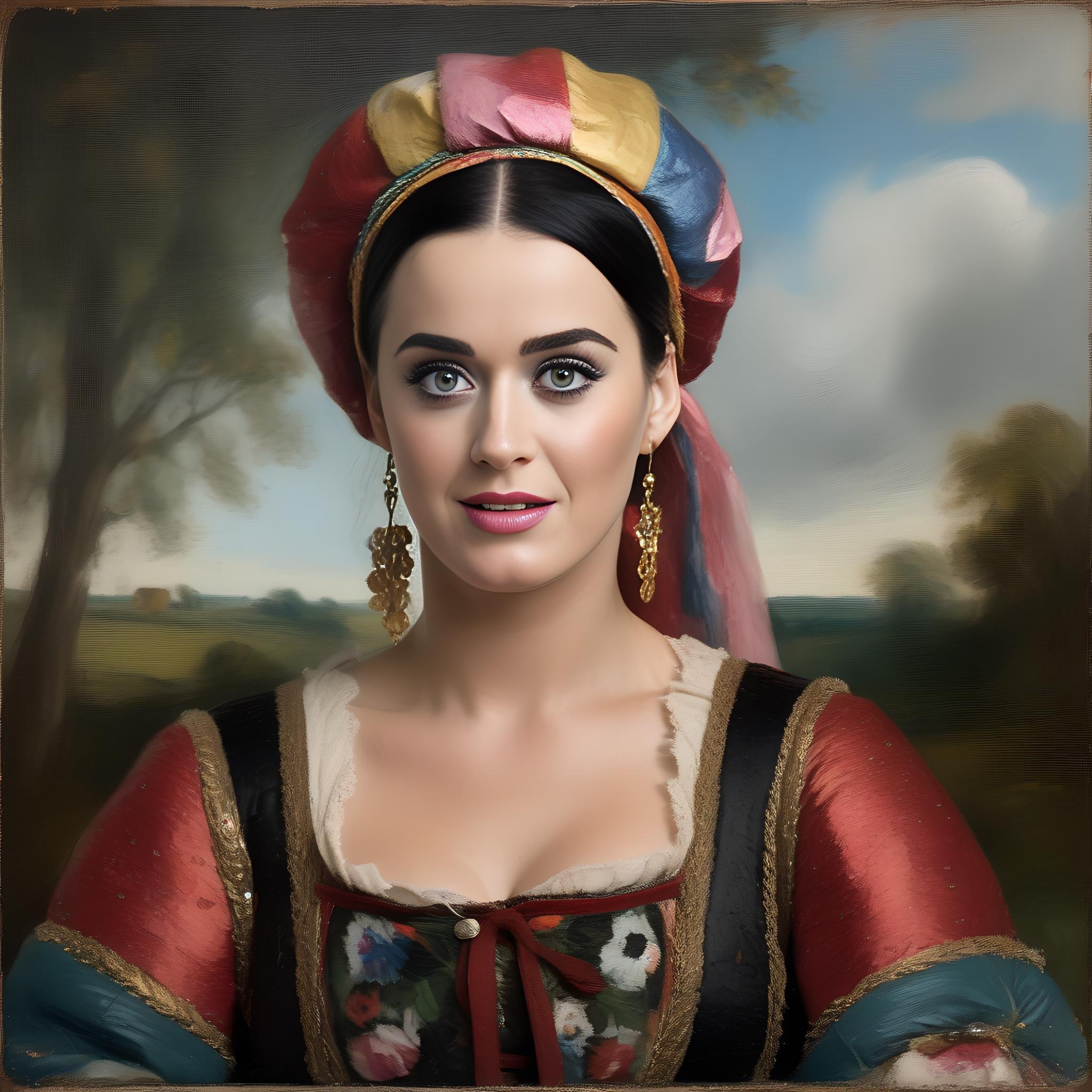 KatyPerry, art by John Constable, photograph, Scrumptious Cossack Girl, FOV 90 degrees, Hermitpunk, film grain, Nikon d850, L USM, Pulsar,  <lora:KatyPerrySDXL:1>