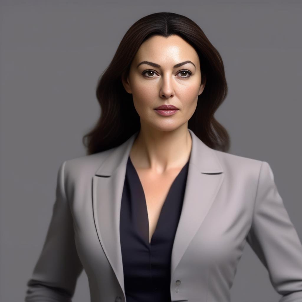 MonicaBellucci,<lora:MonicaBellucci,SDXL:1>,High Quality, Intricately Detailed, Hyper-Realistic woman Lawyer Portrait Photography, Volumetric Lighting, Full Character, 4k, In Workwear