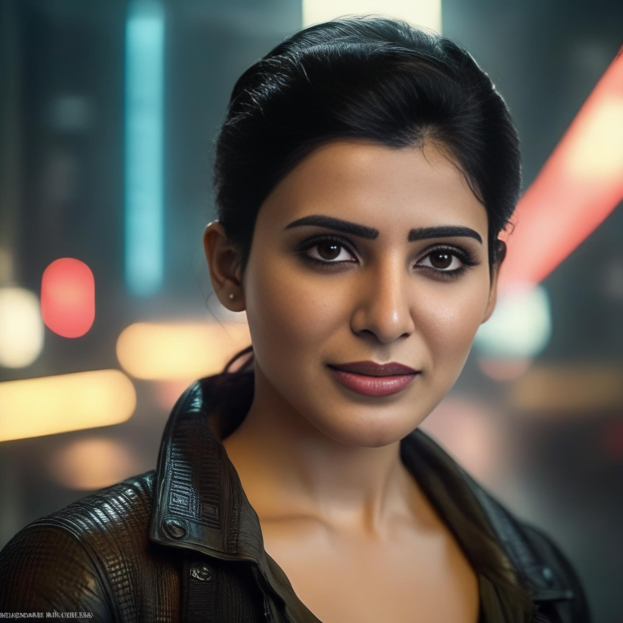 (SamanthaRuthPrabhu)<lora:SamanthaRuthPrabhuSDXL:1> portrait of SamanthaRuthPrabhu person, in blade runner, professional photography, high resolution, 4k, detailed photo