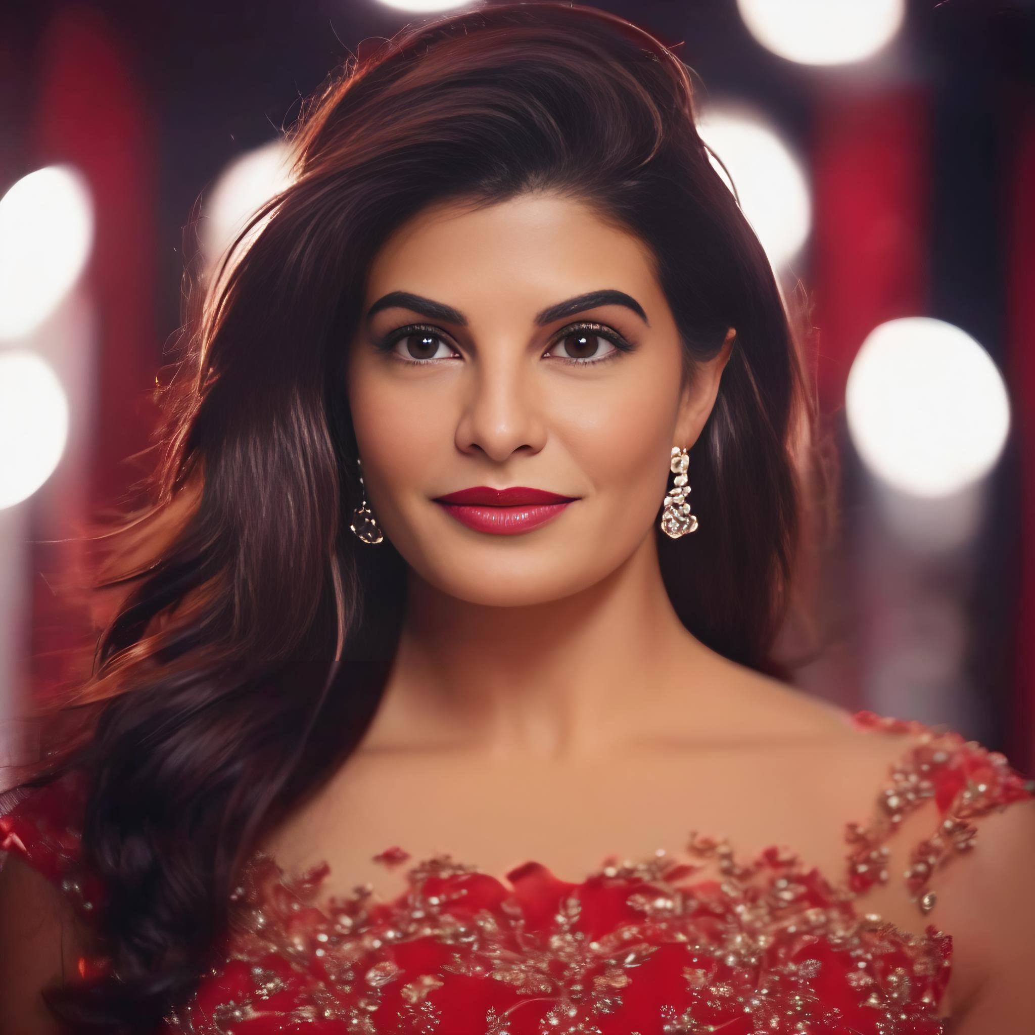 cinematic film still <lora:JacquelineFernandezSDXL:1> JacquelineFernandez, a woman in a Red dress posing for a picture in photo studio. fuji film, 50 mm . shallow depth of field, vignette, highly detailed, high budget, bokeh, cinemascope, moody, epic, gorgeous, film grain, grainy