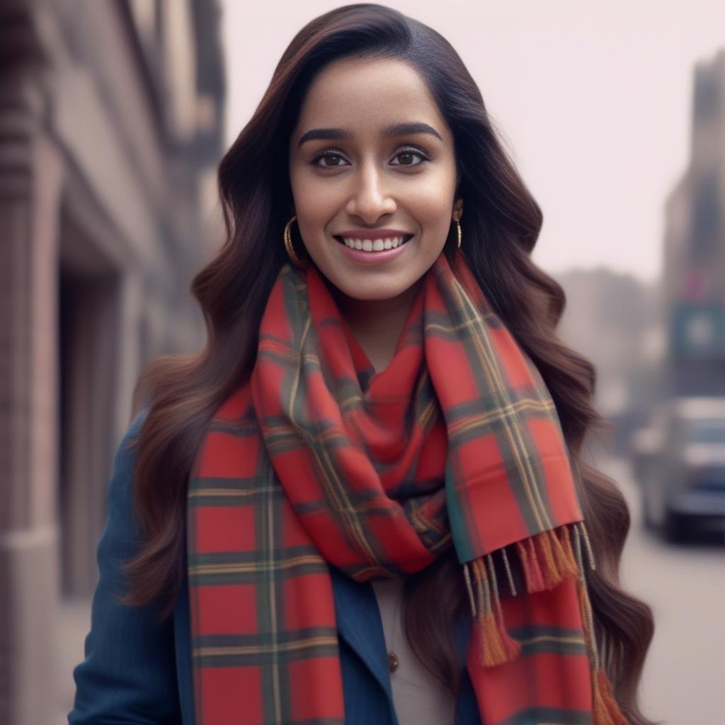 ShraddaKapoor, (art by Elliott Erwitt:1.0) , Drawing, 3D Rendering, Unreal Engine, Desperate Rustic Art Deco Woman, Eastern Gold Tooth, Tartan Scarf, Anime screencap, Shameless, 64K, High quality,  <lora:ShraddaKapoorSDXL:1>