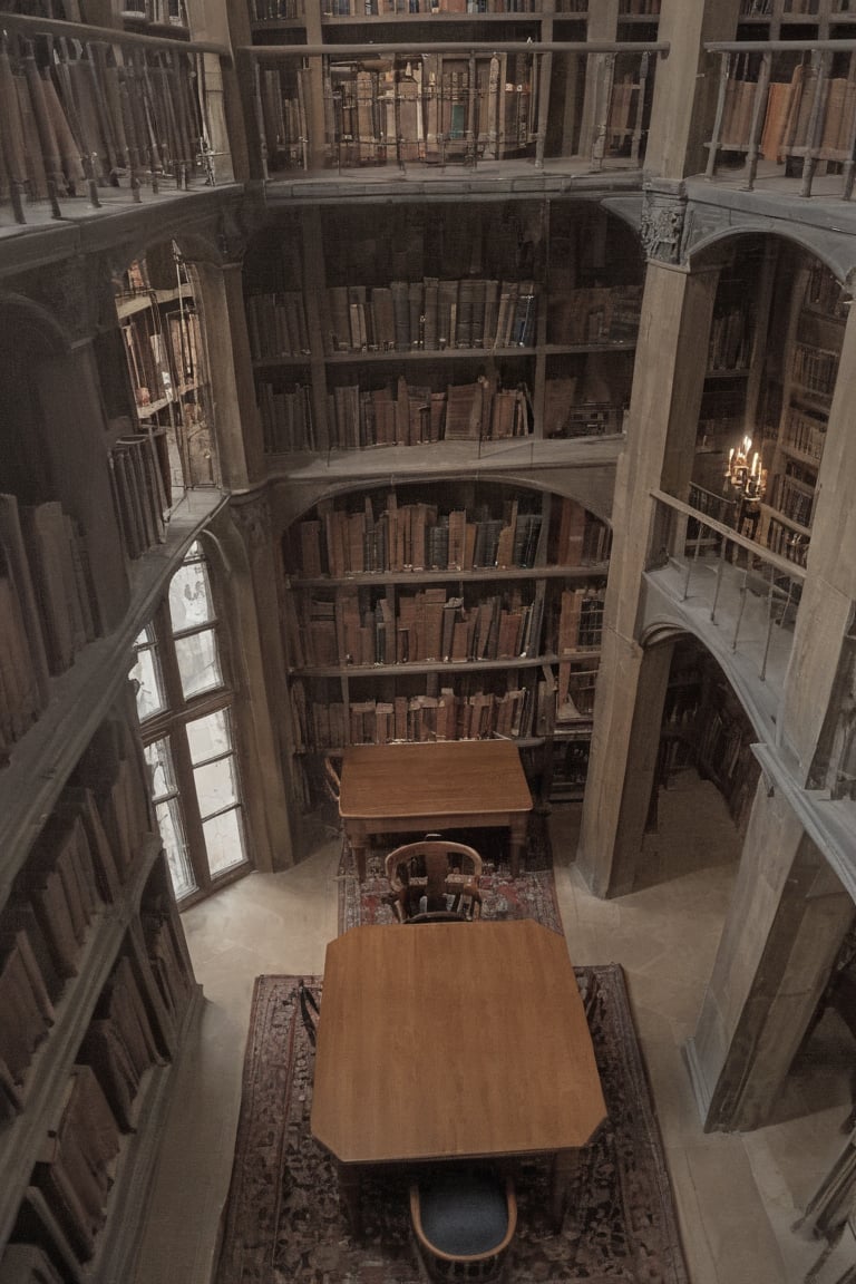 2 storey 18th century library, from above, 