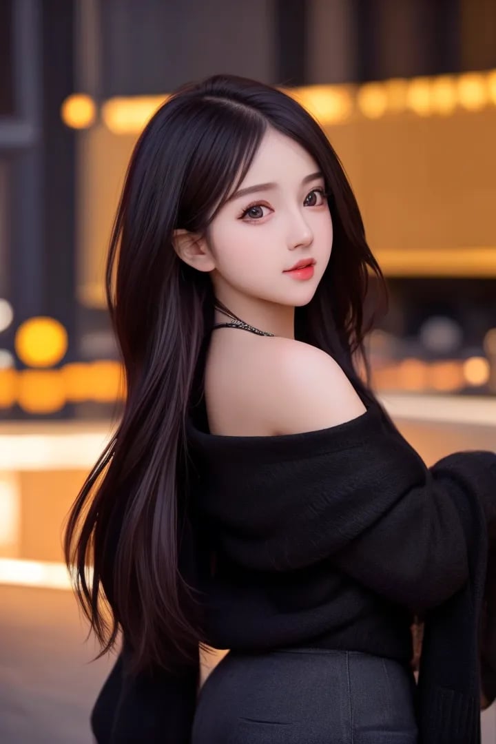(8k, best quality, masterpiece:1.2),(best quality:1.0), (ultra highres:1.0), a beautiful girl,  big eyes,  from head to waist, extremely luminous bright design, autumn lights, long black shiny hair, black dark background,  <lora:mini_20:1> <lora:alcm:1> 
