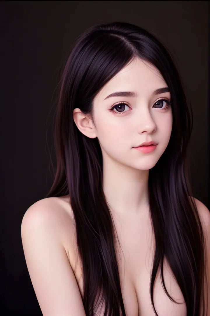 (8k, best quality, masterpiece:1.2),(best quality:1.0), (ultra highres:1.0), a beautiful girl, topless, big eyes, by agnes cecile, from head to waist, extremely luminous bright design, autumn lights, long black shiny hair, black background,  <lora:mini_20:1> <lora:alcm:1> <lora:lora_perfecteyes_v1_from_v1_160:0.6>