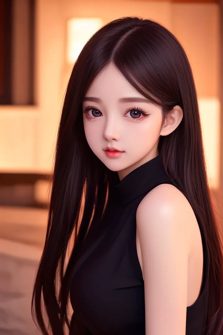 (8k, best quality, masterpiece:1.2),(best quality:1.0), (ultra highres:1.0), a beautiful girl,  big eyes,  from head to waist, extremely luminous bright design, autumn lights, long black shiny hair, black dark background,  <lora:mini_20:1> <lora:alcm:1> 