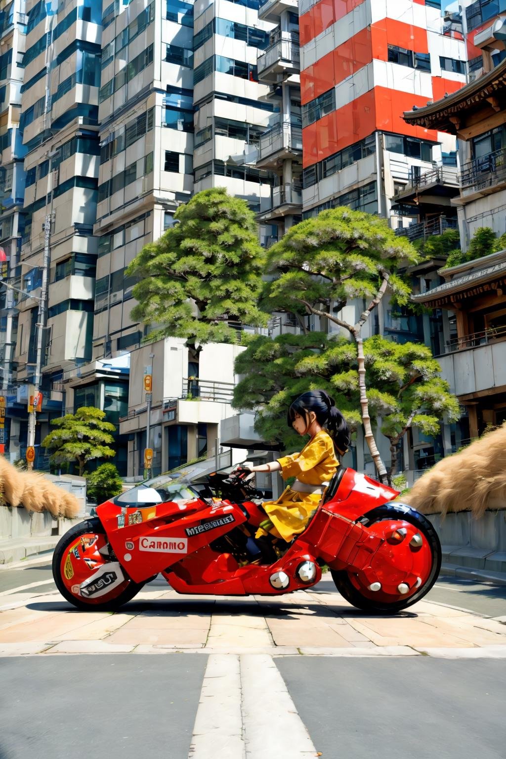 <lora:AkiraSBK_v3-000010:1> masterpiece, photorealistic highly detailed 8k 360-Degree Hyperlapse through City Streets, best cinematic quality, volumetric lighting, beautiful woman on krsbk, side view, full of busy people in Zen Bamboo Gardens