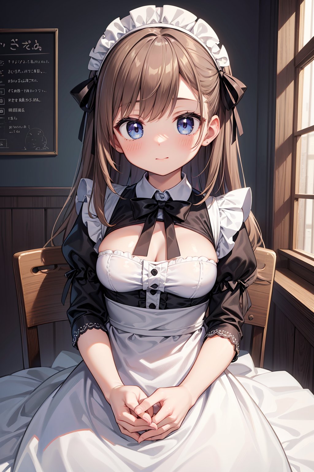 ((masterpiece, best quality, ultra-detailed, very fine 8KCG wallpapers)), 1girl, solo, medium breasts, maid, cafe, nice hands, perfect hands,