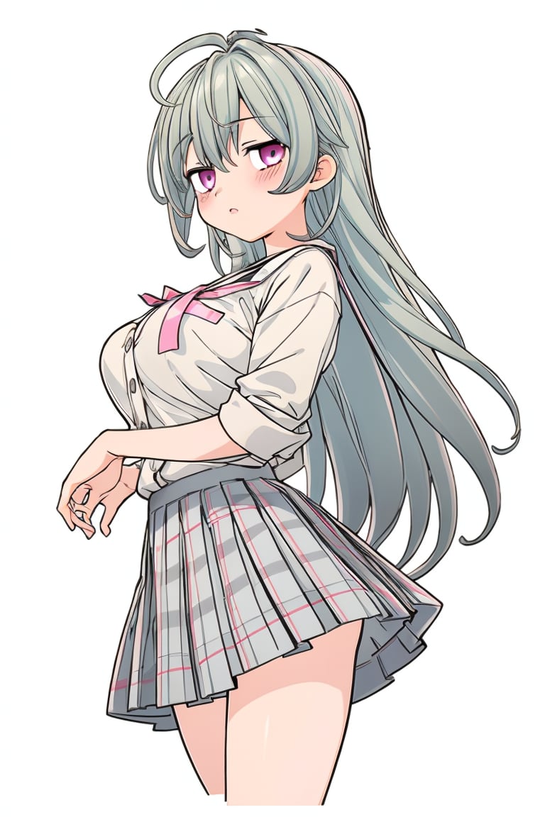 "1 girl, Anime-inspired scenes, adorable girls, attractive high school girls, (kawaii style), playful chases, whimsical artwork, (seductive expressions), bright colors, upskirts, light grey hair, light green hair, (((dark circles under the eyes))), purple eye, ahoge, Stinking eyes, long hair, BIG BREASTS, black blazer, white blouse, plaid pleated skirt.''
BREAK, masterpiece, highest quality, cute illustrations, 1girl,perfect,hand,fingers,masterpiece,best quality, nsfw,