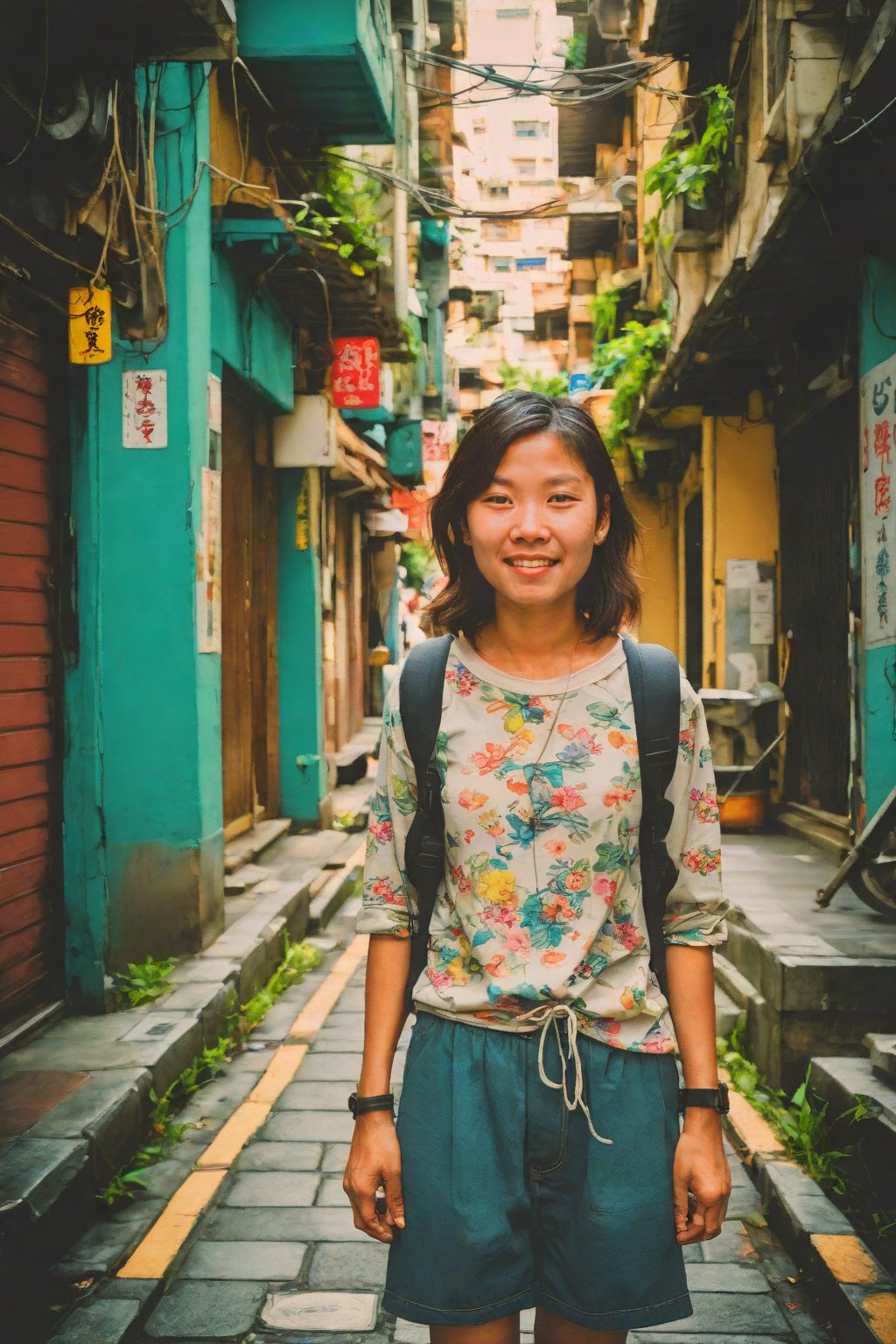 (stylized by Sung Kim:0.8) , photograph, Rusticcore, Grotesque Hong Konger Geographer 1girl, Vivid, Joyful, sharp, focussed, Nikon d850, F/14