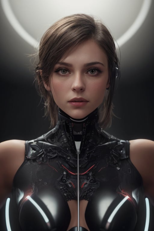 cyborg,girl,neon glow background,portrait,upper body,cinematic,(best quality,4k,8k,highres,masterpiece:1.2),ultra-detailed,(realistic,photorealistic,photo-realistic:1.37),HDR,UHD,studio lighting,vivid colors,bokeh,tech enhancements,perfectly smooth skin,colored hair,metallic details,sparkling eyes,expressive face,glowing neon circuit patterns,sleek futuristic outfit,classy cybernetic enhancements,confident pose,dynamic camera angle,blurred background,sci-fi style