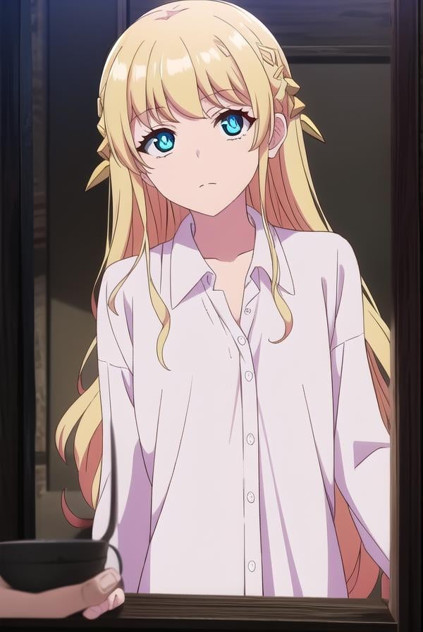 hinatatachibana, <lyco:hinatatachibana-lyco-nochekaiser:1>,hinata tachibana, long hair, blue eyes, blonde hair,BREAK shirt, collarbone, white shirt, collared shirt,BREAK looking at viewer,BREAK outdoors,BREAK <lora:GoodHands-vanilla:1>, (masterpiece:1.2), best quality, high resolution, unity 8k wallpaper, (illustration:0.8), (beautiful detailed eyes:1.6), extremely detailed face, perfect lighting, extremely detailed CG, (perfect hands, perfect anatomy),