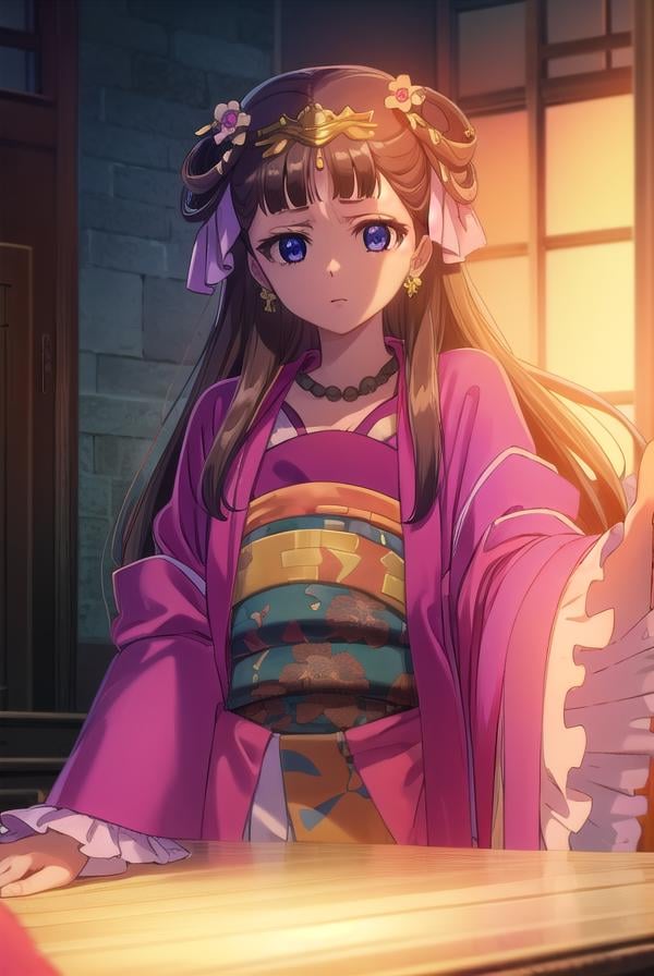 lishu, <lora:lishu s1-lora-nochekaiser:1>,lishu, long hair, brown hair, hair ornament, (purple eyes:1.1), tiara,BREAK jewelry, earrings, necklace, chinese clothes, hanfu,BREAK indoors,BREAK looking at viewer, (cowboy shot:1.5),BREAK <lyco:GoodHands-beta2:1>, (masterpiece:1.2), best quality, high resolution, unity 8k wallpaper, (illustration:0.8), (beautiful detailed eyes:1.6), extremely detailed face, perfect lighting, extremely detailed CG, (perfect hands, perfect anatomy),