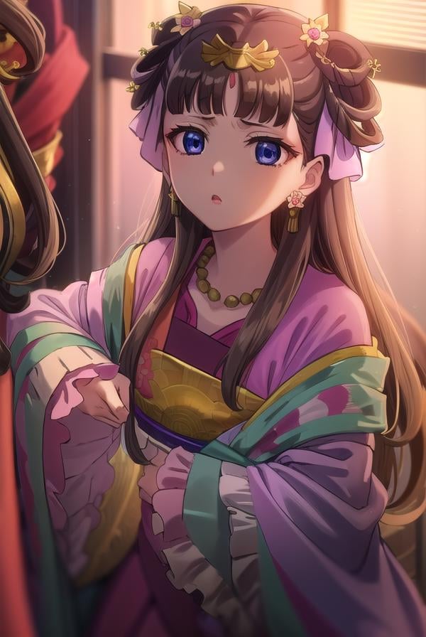 lishu, <lora:lishu s1-lora-nochekaiser:1>,lishu, long hair, brown hair, hair ornament, (purple eyes:1.1), tiara,BREAK jewelry, earrings, necklace, chinese clothes, hanfu,BREAK indoors,BREAK looking at viewer, (cowboy shot:1.5),BREAK <lyco:GoodHands-beta2:1>, (masterpiece:1.2), best quality, high resolution, unity 8k wallpaper, (illustration:0.8), (beautiful detailed eyes:1.6), extremely detailed face, perfect lighting, extremely detailed CG, (perfect hands, perfect anatomy),