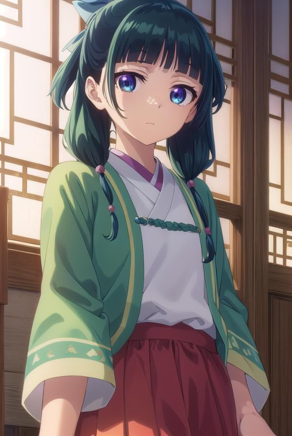 kusuriyamaomao, <lora:kusuriya maomao s1-lora-nochekaiser:1>,maomao, long hair, bangs, blue eyes, hair ornament, green hair, blunt bangs, freckles, hair bun, single hair bun,BREAK japanese clothes, robe, green robe, long sleeves, wide sleeves, skirt, red skirt,BREAK indoors,BREAK looking at viewer, (cowboy shot:1.5),BREAK <lyco:GoodHands-beta2:1>, (masterpiece:1.2), best quality, high resolution, unity 8k wallpaper, (illustration:0.8), (beautiful detailed eyes:1.6), extremely detailed face, perfect lighting, extremely detailed CG, (perfect hands, perfect anatomy),