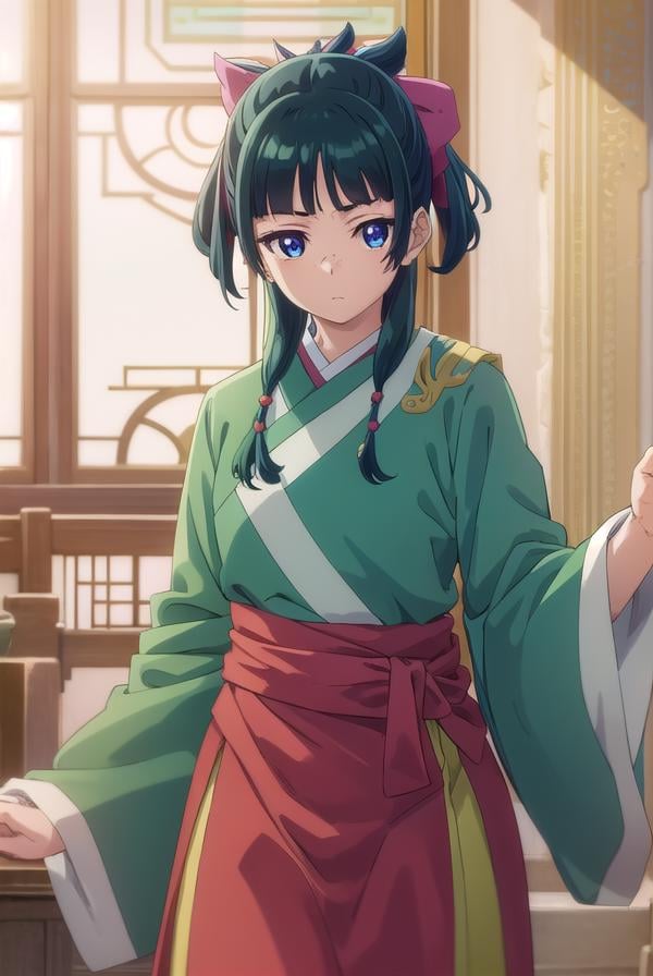 kusuriyamaomao, <lora:kusuriya maomao s1-lora-nochekaiser:1>,maomao, long hair, bangs, blue eyes, hair ornament, green hair, blunt bangs, freckles, hair bun, single hair bun,BREAK japanese clothes, robe, green robe, long sleeves, wide sleeves, skirt, red skirt,BREAK indoors,BREAK looking at viewer, (cowboy shot:1.5),BREAK <lyco:GoodHands-beta2:1>, (masterpiece:1.2), best quality, high resolution, unity 8k wallpaper, (illustration:0.8), (beautiful detailed eyes:1.6), extremely detailed face, perfect lighting, extremely detailed CG, (perfect hands, perfect anatomy),