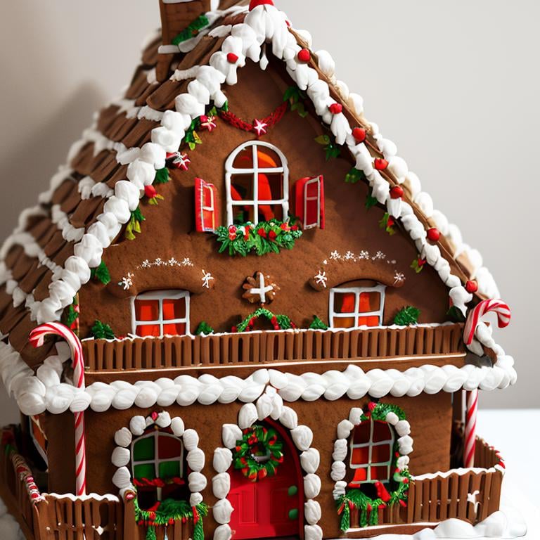 ((masterpiece,best quality)), absurdres <lora:Gingerbread_House:0.7>, Gingerbread_House, window, from above, christmas, snow, christmas tree, christmas ornaments, chimney