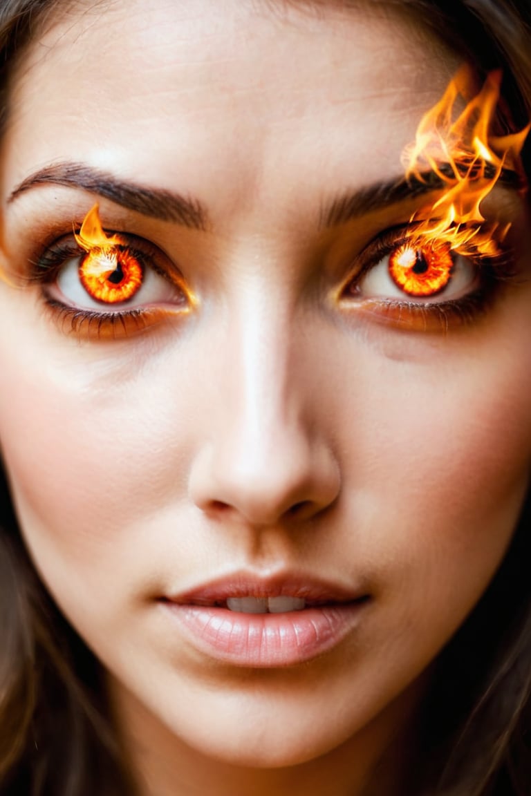 closeup, woman's face, burningeyes,