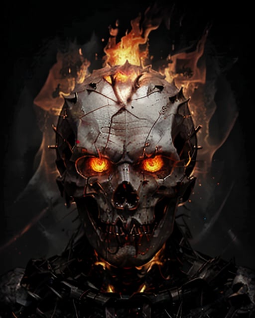 burningeyes, no humans, white skull, black background, <lora:burningeyesv3-20:0.8>