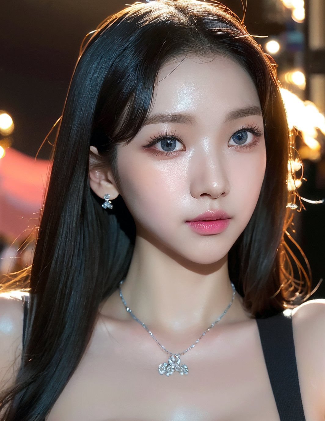 Kyuri, 1 girl, detailed face, a woman with long black hair, smile, (((Nsfw))), outdoor scene, (night light), led lighting, magnificent light, ((fire works)), close up, portrait, upperbody, RAW, (intricate details:1.3), (best quality:1.3), (masterpiece:1.3), (hyper realistic:1.3), best quality, 1 girl, ultra-detailed, ultra high resolution, very detailed mphysically based rendering, dynamic angle, dynamic pose, wind, 8K UHD, Vivid picture, High definition, intricate details, detailed texture, finely detailed, high detail, extremely detailed cg, High quality shadow, a realistic representation of the face, beautiful detailed, (high detailed skin, skin details), slim waist, beautiful and realistic and detailed hands and fingers:1, best ratio four finger and one thumb, (detailed face, detailed eyes, beautiful face), ((korean beauty, kpop idol, ulzzang, korean celebrity, korean cute, korean actress, korean, a beautiful 18 years old beautiful korean girl)), (high detailed skin, skin details), Detailed beautiful delicate face, Detailed beautiful delicate eyes, a face of perfect proportion, (beautiful and realistic and detailed hands and fingers:1.3), (Big breasts:1.3), (full body shot:1.3), (long legs:1.3), (sparkling eyes:1.3), (sparkling lips:1.3), taken by Canon EOS, SIGMA Art Lens 35mm F1.4, ISO 200 Shutter Speed 2000, Vivid ((korean beauty, kpop idol, ulzzang, korean celebrity, korean cute, korean actress, korean, 인스타 여신:1.3, a beautiful 18 years old beautiful korean girl)), (blue eye), (black long hair),chanel_jewelry, chanel_bag, vancleef_necklace,Nice legs and hot body, see-through,hourglass bodyshape ,Kyuri,photorealistic