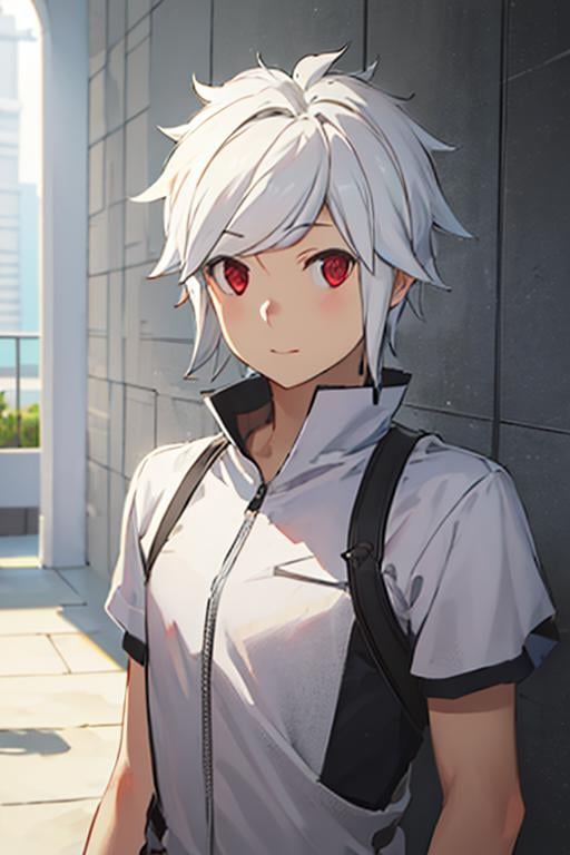 (best quality:1.1), (masterpiece:1.4), , 1boy, solo, male focus, , upper body, , , realistic, <lora:bell_cranel:0.9>, bell_cranel, white hair, red eyes, , cooling tower,