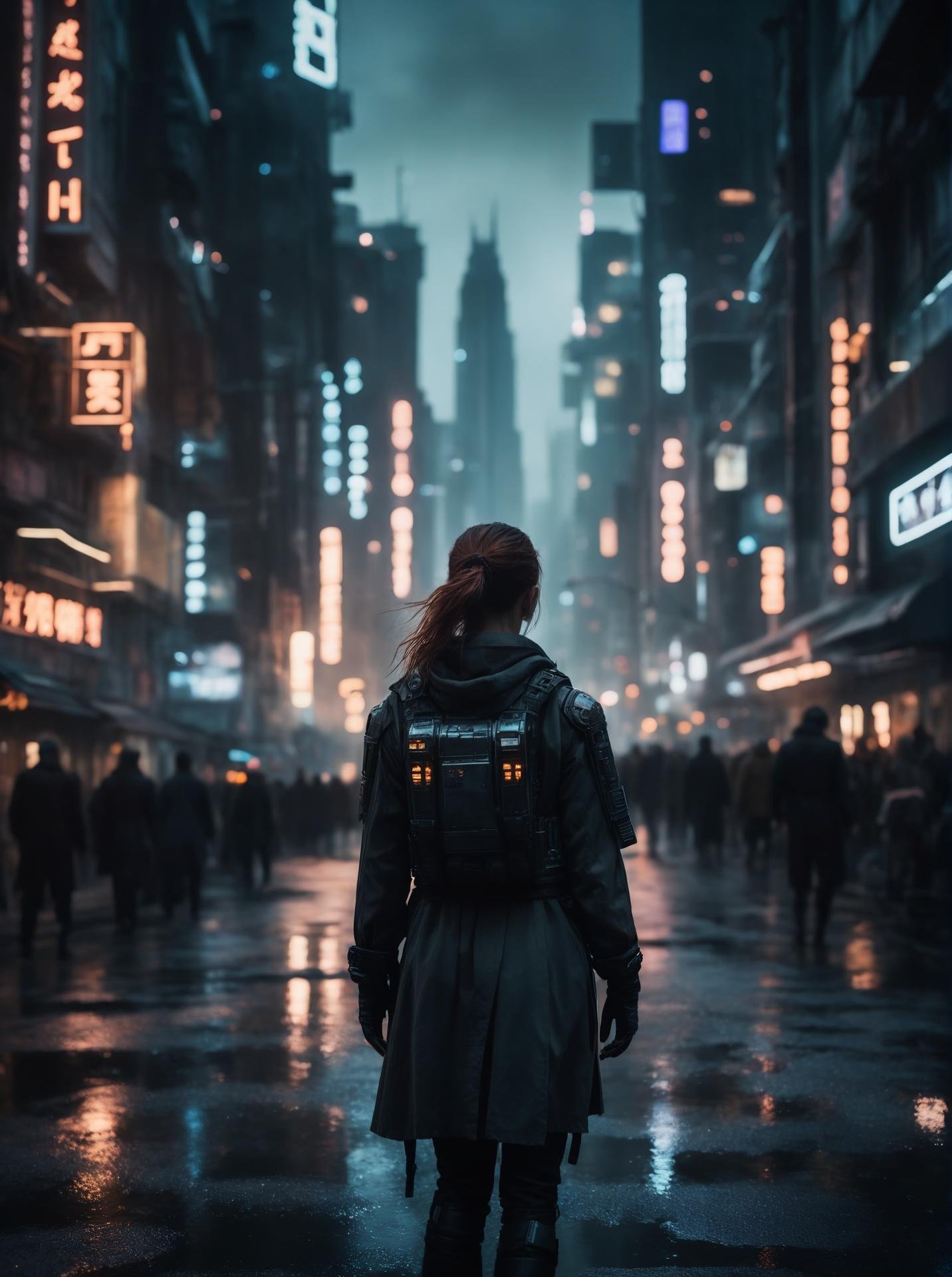 cinematic film still, a city, a dystopian future, year 3000, sci fi, amazing details, dark atmosphere, shallow depth of field, vignette, highly detailed, high budget, bokeh, cinemascope, moody, epic, gorgeous, film