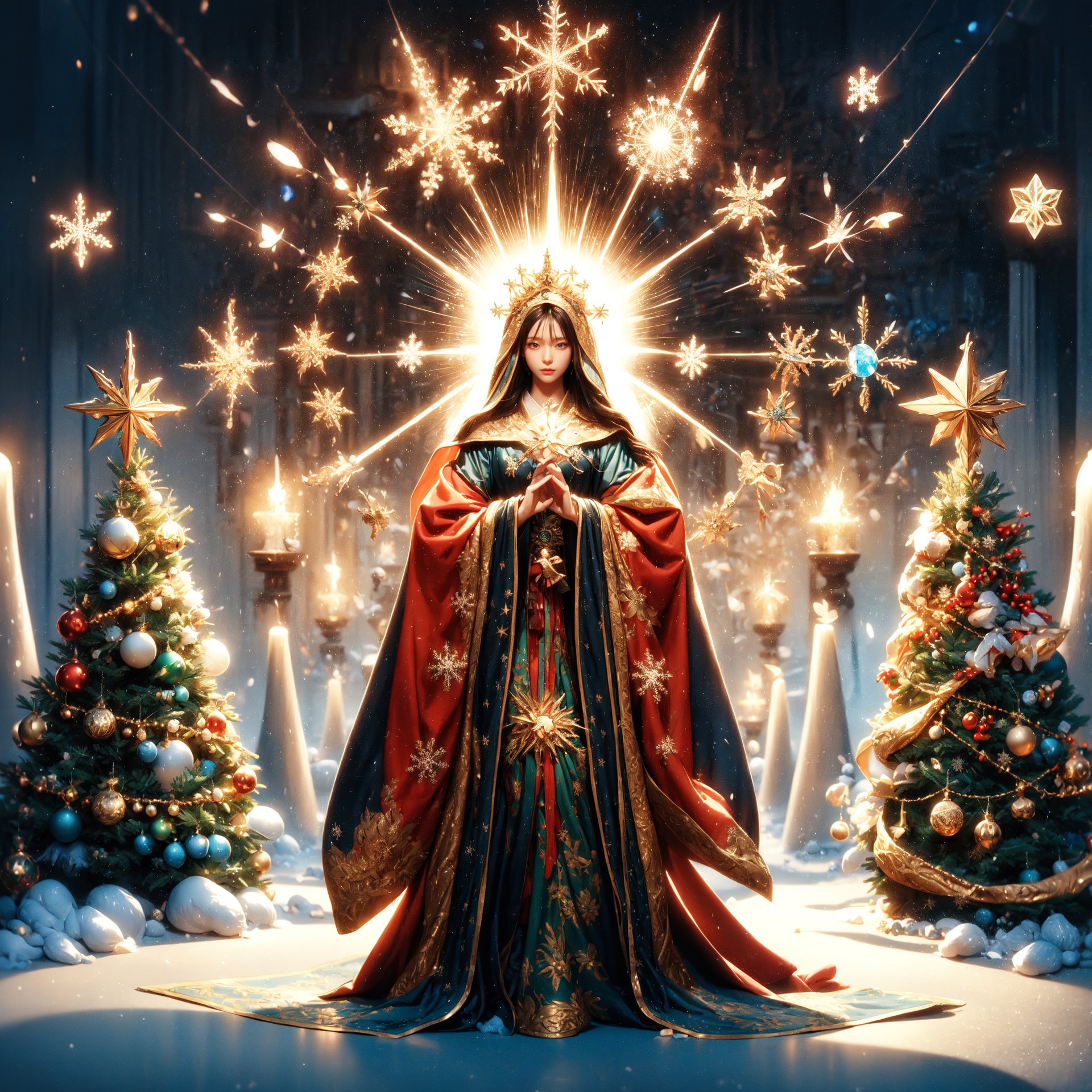 Highly detailed, High resolution scan, Unreal engine, Professional, 64K, UHD, HDR, Movie Poster, Ansel Adams
snowflake, Virgin Mary, archangel, Christmas tree, holy light, ,1 girl,Japanese girl