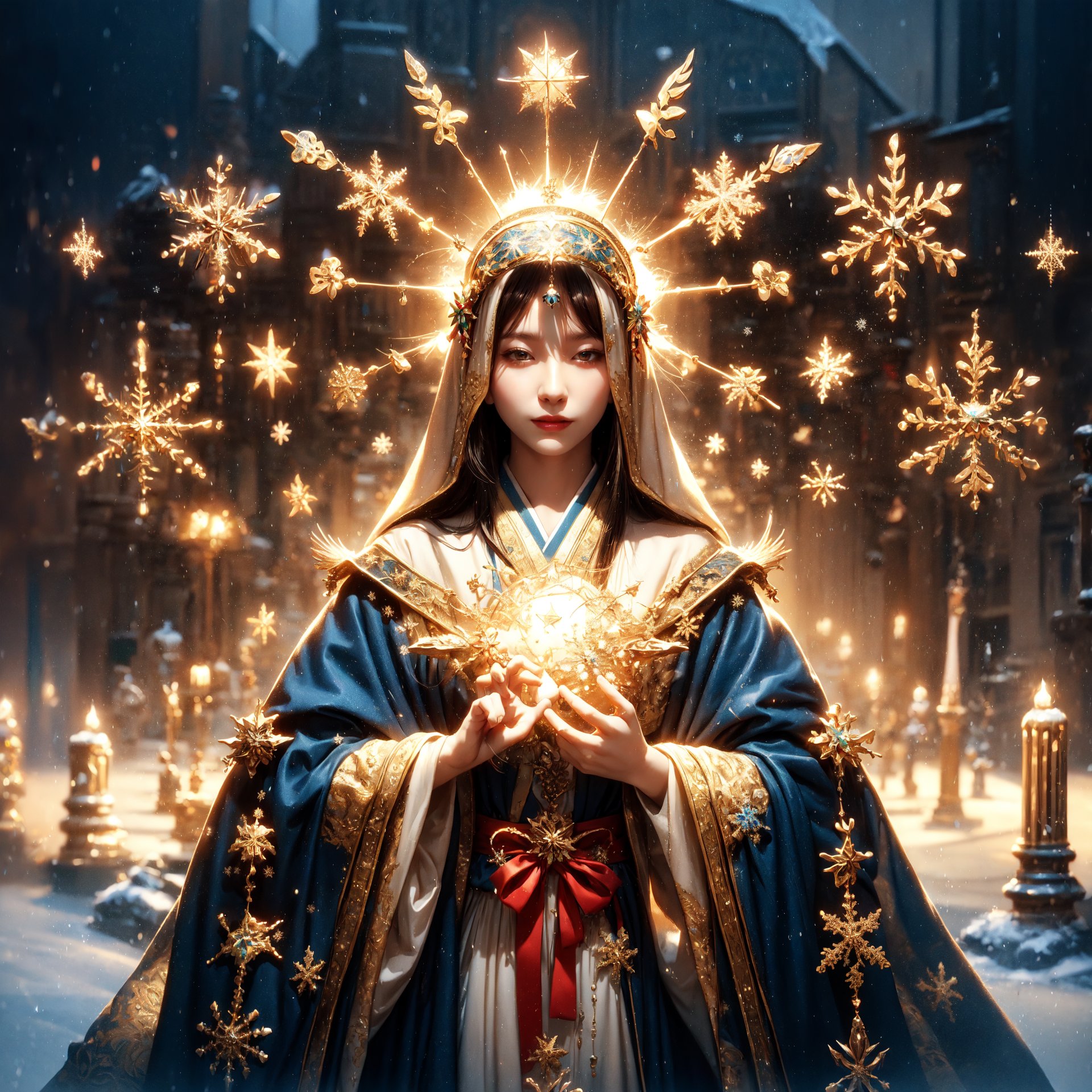 Highly detailed, High resolution scan, Unreal engine, Professional, 64K, UHD, HDR, Movie Poster, Ansel Adams
snowflake, Virgin Mary, archangel, Christmas tree, holy light, ,1 girl,Japanese girl