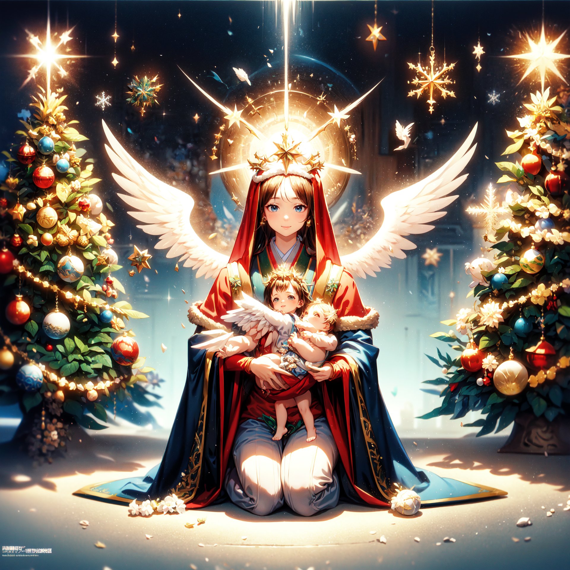 Highly detailed, High resolution scan, Unreal engine, Professional, 64K, UHD, HDR, Movie Poster, Ansel Adams
snowflake, Virgin Mary, Hold a baby in one's hand, archangel, Christmas tree, holy light, ,1girl, Japanese girl, BFMother