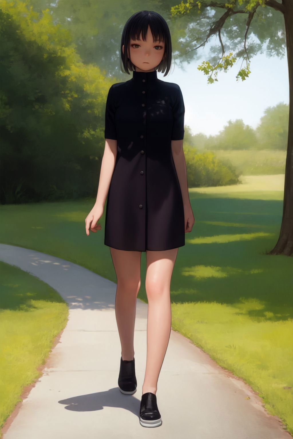 full body, solo, 1girl, lonely, sunbeam, outdoors <lora:Range_murata_style_v02:1>