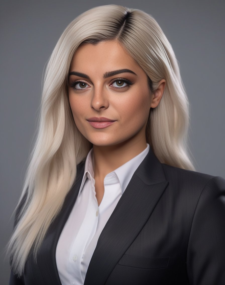 BebeRexha,<lora:BebeRexhaSDXL:1>High Quality, Intricately Detailed, Hyper-Realistic woman Lawyer Portrait Photography, Volumetric Lighting, Full Character, 4k, In Workwear