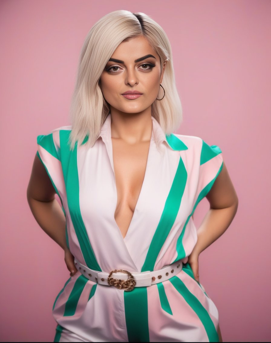 BebeRexha, photograph, [Epic|Grumpy] Loving short Girl, wearing summer suit, Disgusting, Pixiecore, spotlight, Canon eos 5d mark 4, Circular polarizer, High quality, <lora:BebeRexhaSDXL:1>