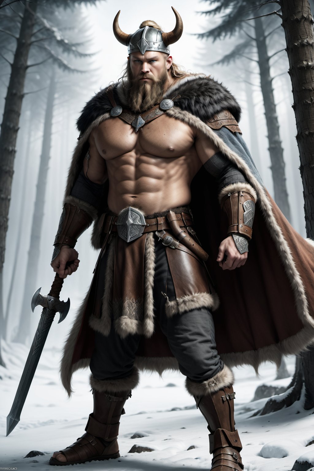 8k wallpaper, awesome, (((masterpiece))), (((best quality))), ((ultra detailed)), (illustration),

,wodan, viking, fur cape, male, holding_weapon,