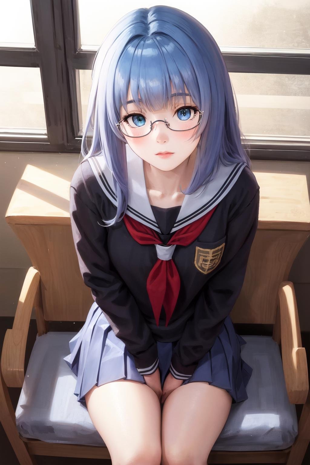 masterpiece, best quality, highres, 1girl <lora:charlotte_reis_no_outfit:1> serafuku, school uniform, glasses