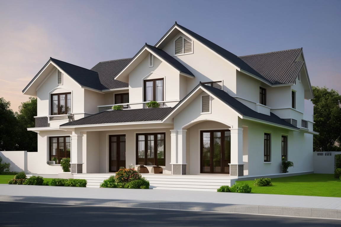 3D render photo of 1 house, beautiful, notable roof, high res, full HD