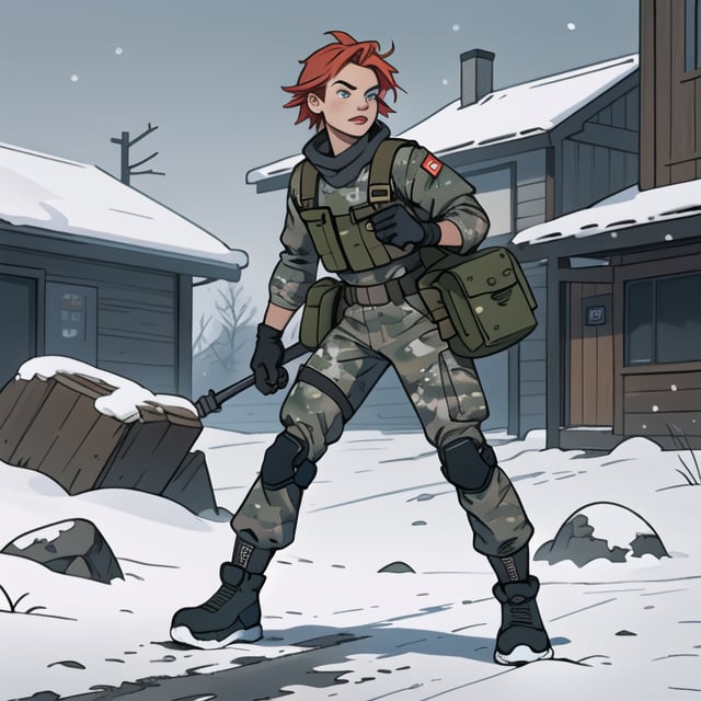 photorealistic, beautiful, moody lighting, best quality, realistic, full body portrait, real picture, intricate details, depth of field, 1girl, in a cold snowstorm, A very muscular solider girl with haircut, wearing winter camo military fatigues, camo plate carrier rig, combat gloves, magazin pouches, kneepads, highly-detailed, perfect face, blue eyes, lips, wide hips, small waist, tall, make up, tacticool, Fujifilm XT3, outdoors, bright day, Beautiful lighting, RAW photo, 8k uhd, film grain

,toon