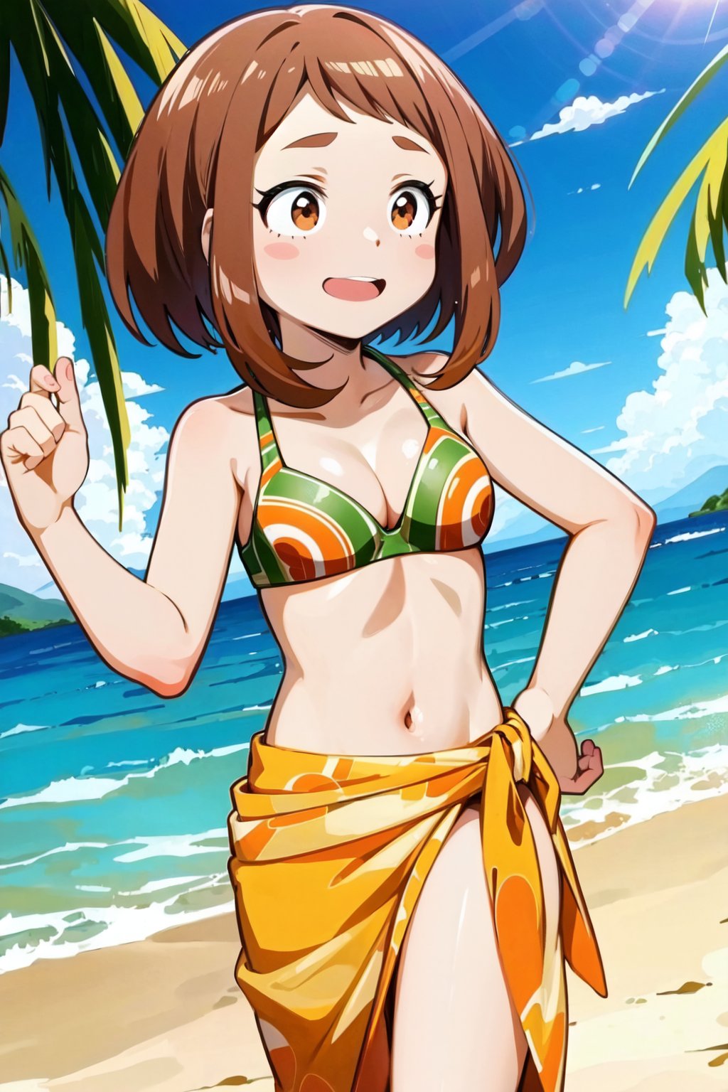 solo, ochako, blush stickers, orange sarong, bikini, beach