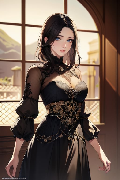 ((masterpiece)),  ((best quality)),  (ultra-detailed),  absurdres,  extremely detailed CG unity 8k wallpaper,  Official Art, [expressive eyes,  beautiful face:0.5],  detailed hands,  solo,  scenery,  illustration,  dramatic lighting,  standing,  arm at side,  seductive smile,  parted lips,  1girl, lady,  ((masterpiece)),  , absurdres,  HDR, <lora:GoodHands-vanilla:1>