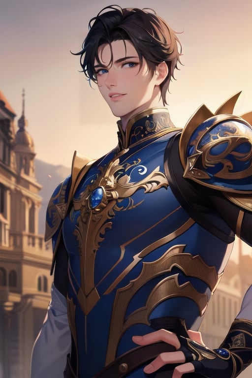 ((masterpiece)),  ((best quality)),  (ultra-detailed),  absurdres,  extremely detailed CG unity 8k wallpaper,  Official Art, [expressive eyes,  beautiful face:0.5],  detailed hands,    upper body,  close up,  solo,  scenery,  illustration,  dramatic lighting,  standing,  arm at side,  seductive smile,  parted lips,  1boy, bishounen,  ((masterpiece)),  , absurdres,  HDR, <lora:GoodHands-vanilla:1>