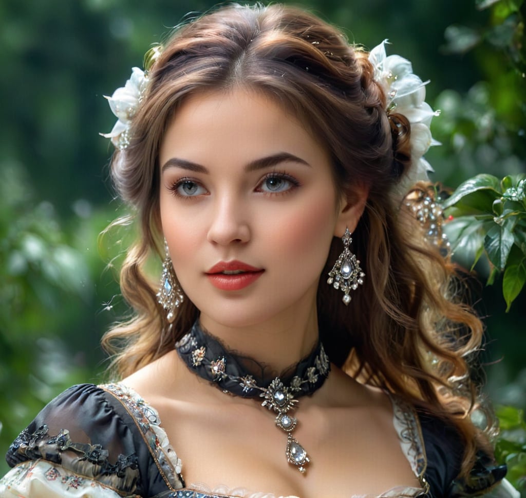 Beautiful woman, the most detailed portrait, the best quality 8k Wonderful woman of the Victorian era walks along the park style of the artist Razumov, Volegov, Miki Asai Macro photography, close-up, hyper detailed, trending on artstation, sharp focus, studio photo, intricate details, highly detailed, by greg rutkowski
