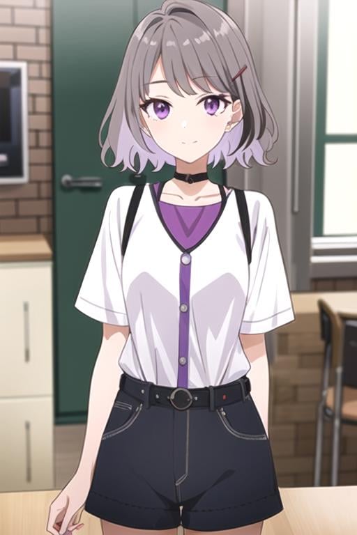 (best quality:1.1), (masterpiece:1.4), game cg, 1girl, solo, looking at viewer, , , anime coloring, , <lora:akari_tanikita:0.84>, akari_tanikita, grey hair, purple eyes, short hair, multicolored hair, hair ornament, hairclip, , , spacecraft interior,