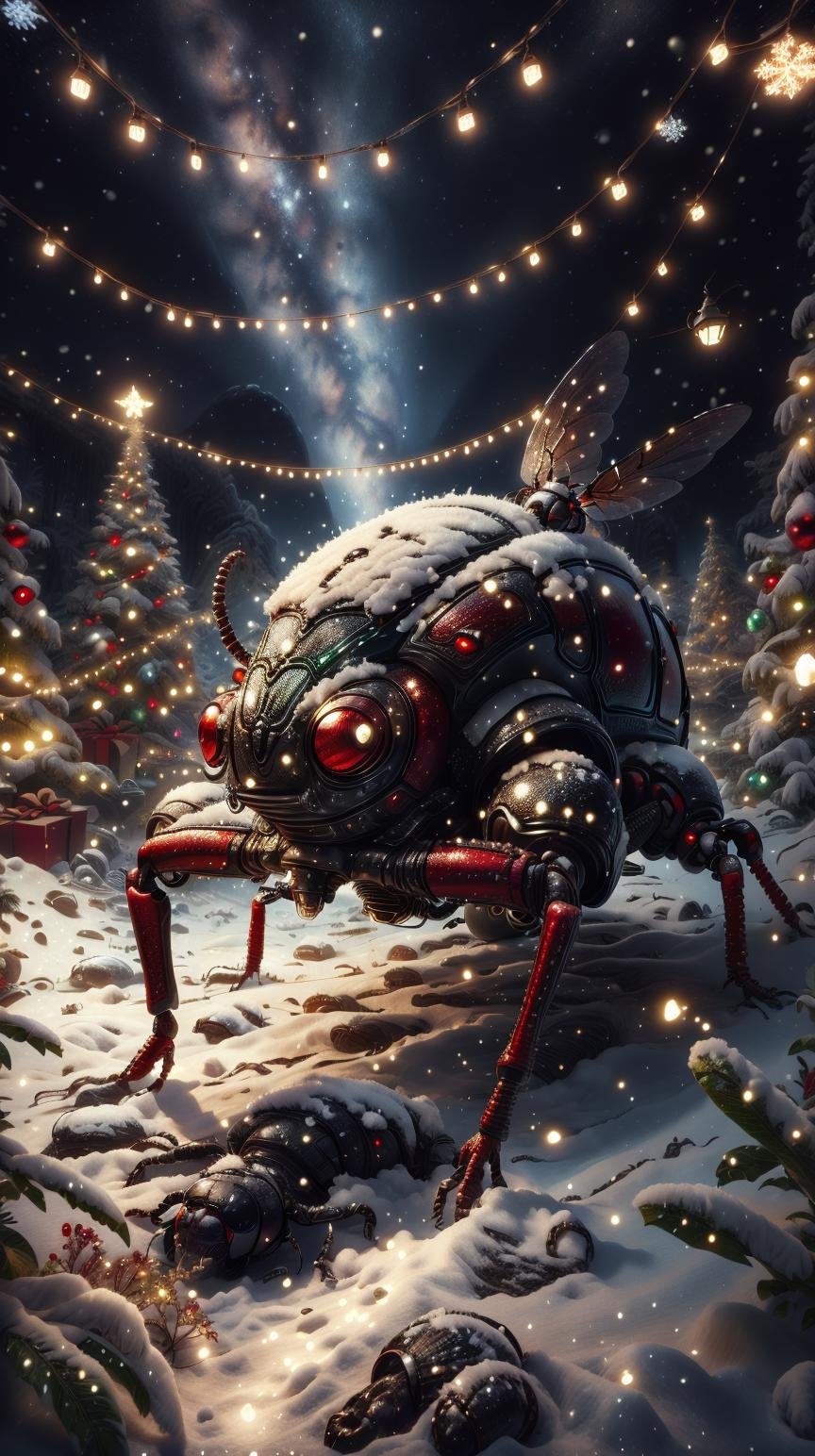 <lora:ChristmasWintery:1.0> ChristmasWintery beetle, (Masterpiece:1.3) (best quality:1.2) (high quality:1.1)