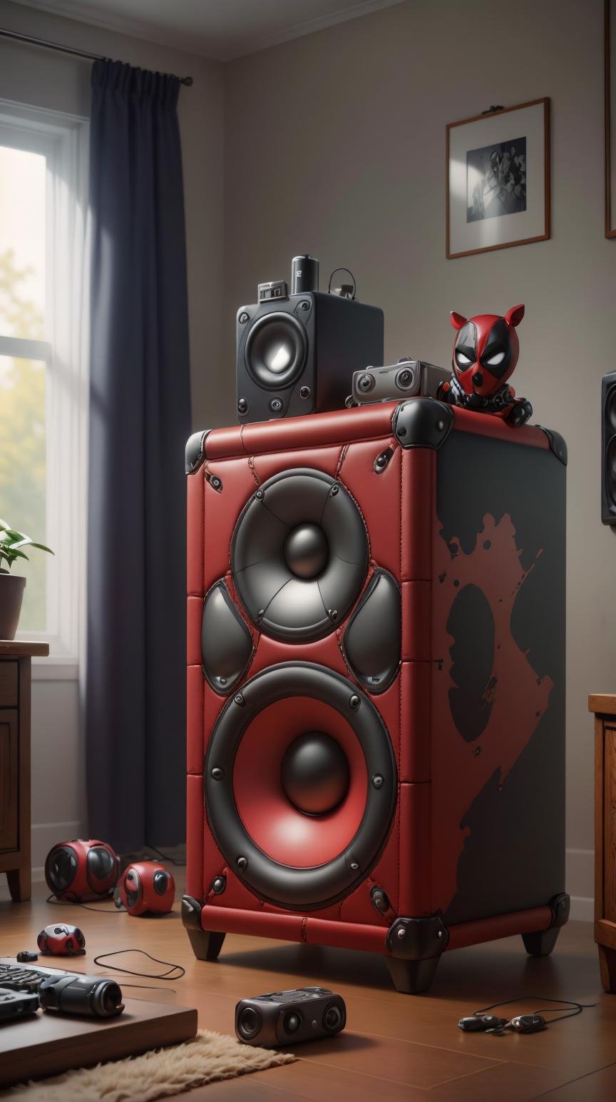 <lora:DeadpoolStyle:1> DeadpoolStyle Speakers, (leather:0.6), (Masterpiece:1.3) (best quality:1.2) (high quality:1.1)